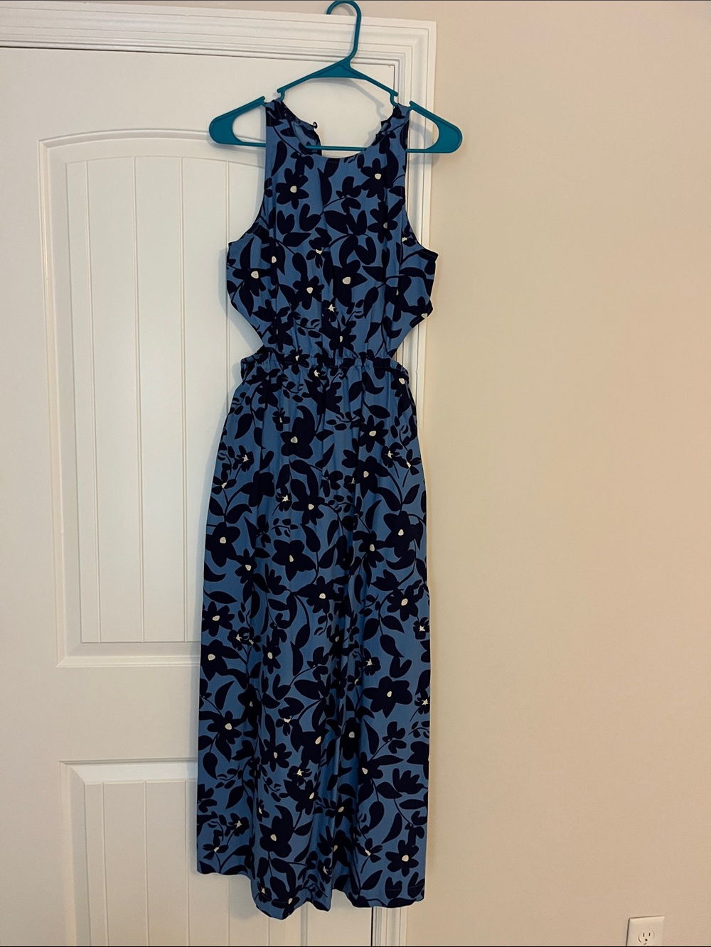 Blue Floral Maxi Dress with Cutout Sides